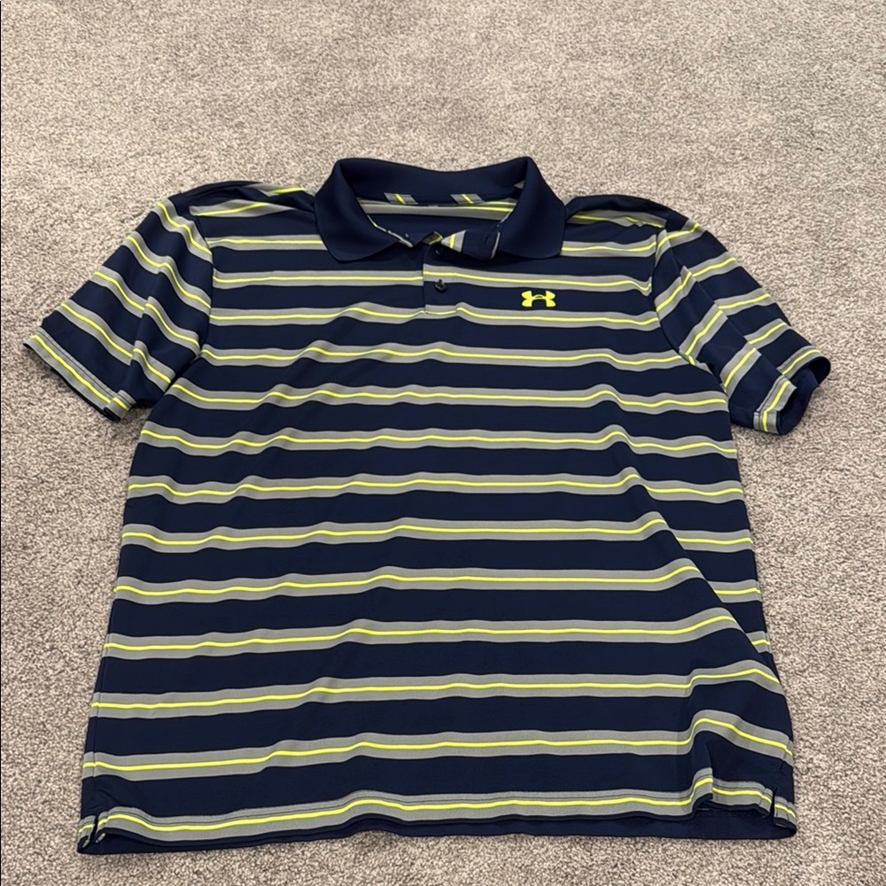 Under Armour Navy and Lime Striped Polo
